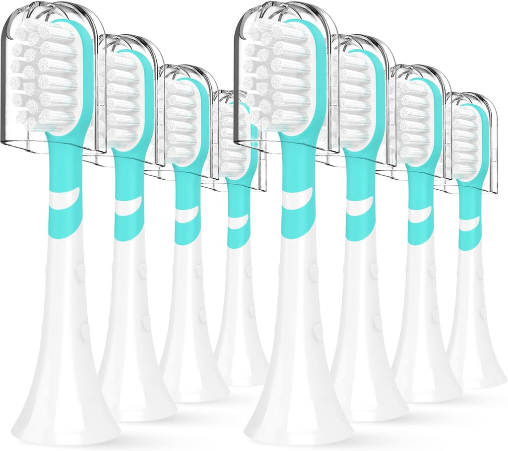 Kids Toothbrush Heads Compatible with Electric Philips Sonicare Handle 6032/94 6321 6340 6042 6320 6330, Replacement Heads Compact for Child 3-7 Years Old, Mini Brush Heads with Caps, 8 Pack Green
