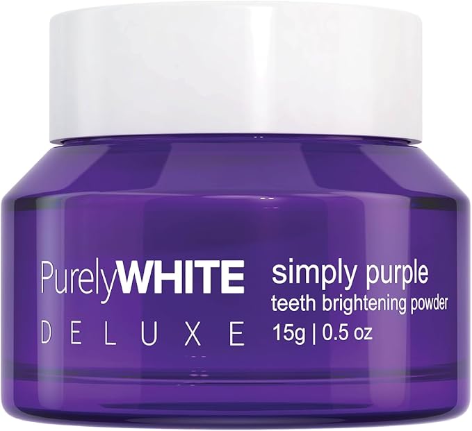 PurelyWHITE DELUXE, Simply Purple Brightening Powder - Conceals Stains, No Sensitivity - Enamel-Safe Toothpaste Whitening Powder for Coffee, Tea, Food, Wine, and Tobacco Stains.