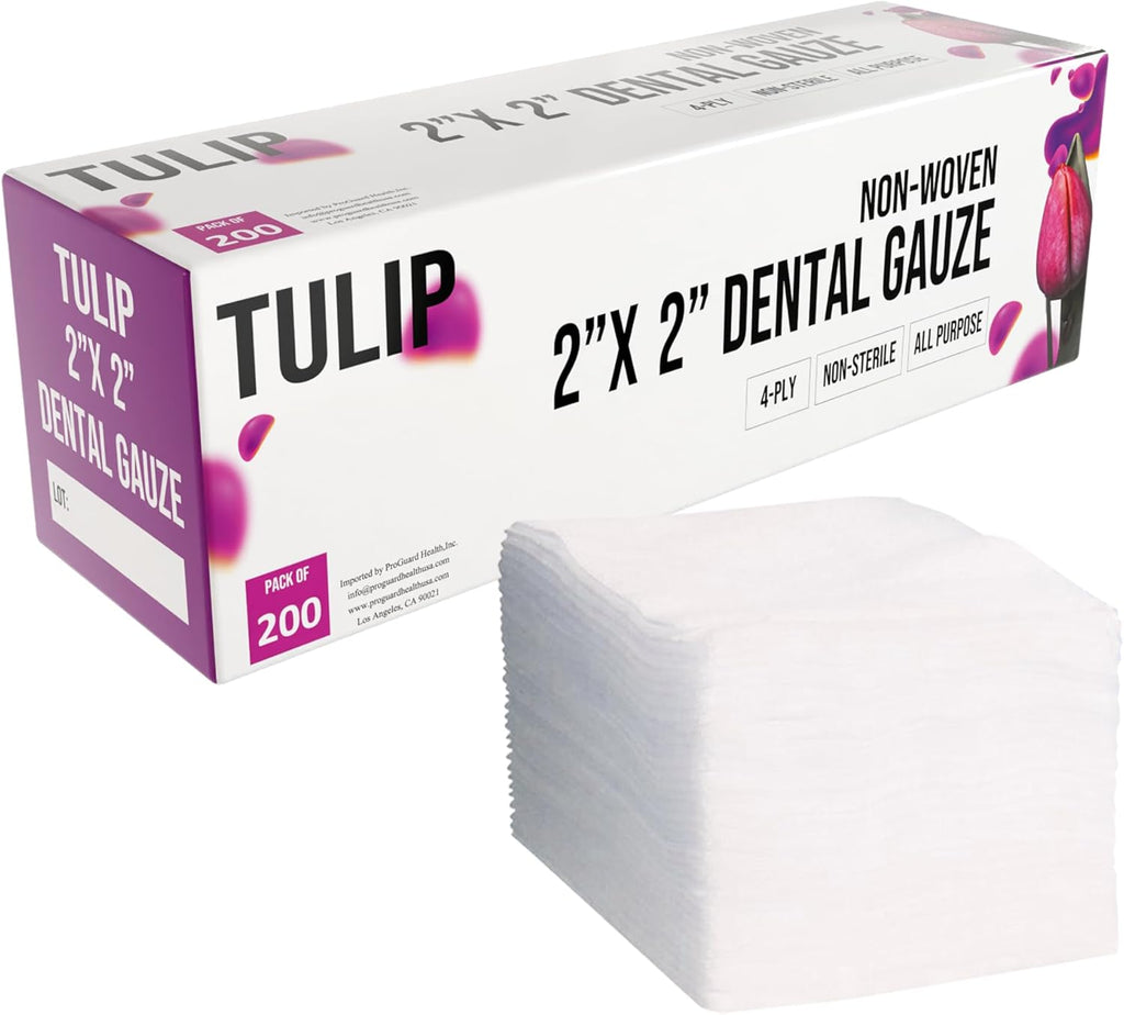 200 Gauze Pads 2x2-4-Ply Non Woven Gauze Sponges - Non Sterile Dental Gauze & Esthetic Wipes - Soft All Purpose Medical Gauze Squares for First Aid Kit, Surgical, Wound Dressing by Tulip