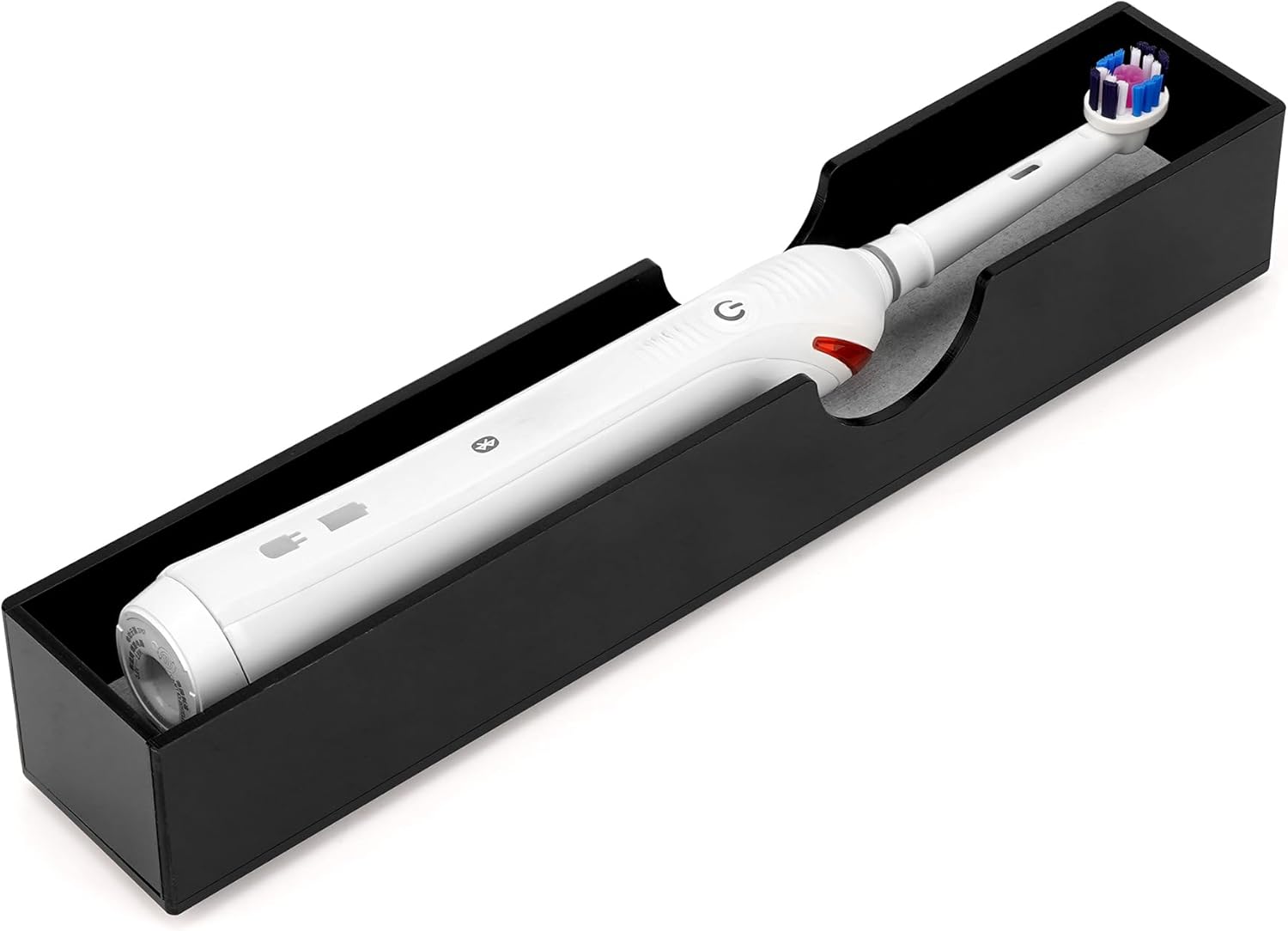 Acrylic Electric Toothbrush Holder with Diatomite Drying Stone, Bathroom Drawer Organizer with Drainage Hole for Tooth Brush, Compatible with Philips, Oral-B (Black)