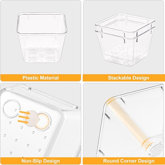 SMARTAKE 28 Piece Drawer Organizers with Non-Slip Silicone Pads, 4-Size Desk Drawer Organizer Trays Storage Tray for Makeup, Jewelries, Utensils in Bedroom Dresser, Office and Kitchen, Clear