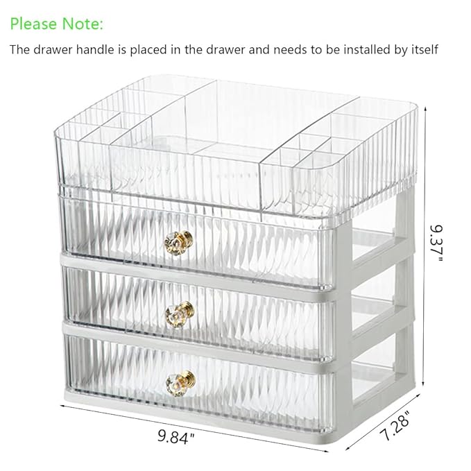 MIUOPUR Makeup Organizer with 3 Large Drawers, Countertop Organizer for Cosmetics, Ideal for Bathroom and Bedroom Vanity Countertops, Desk Storage Holder for Lipstick, Brushes and Nail Polish