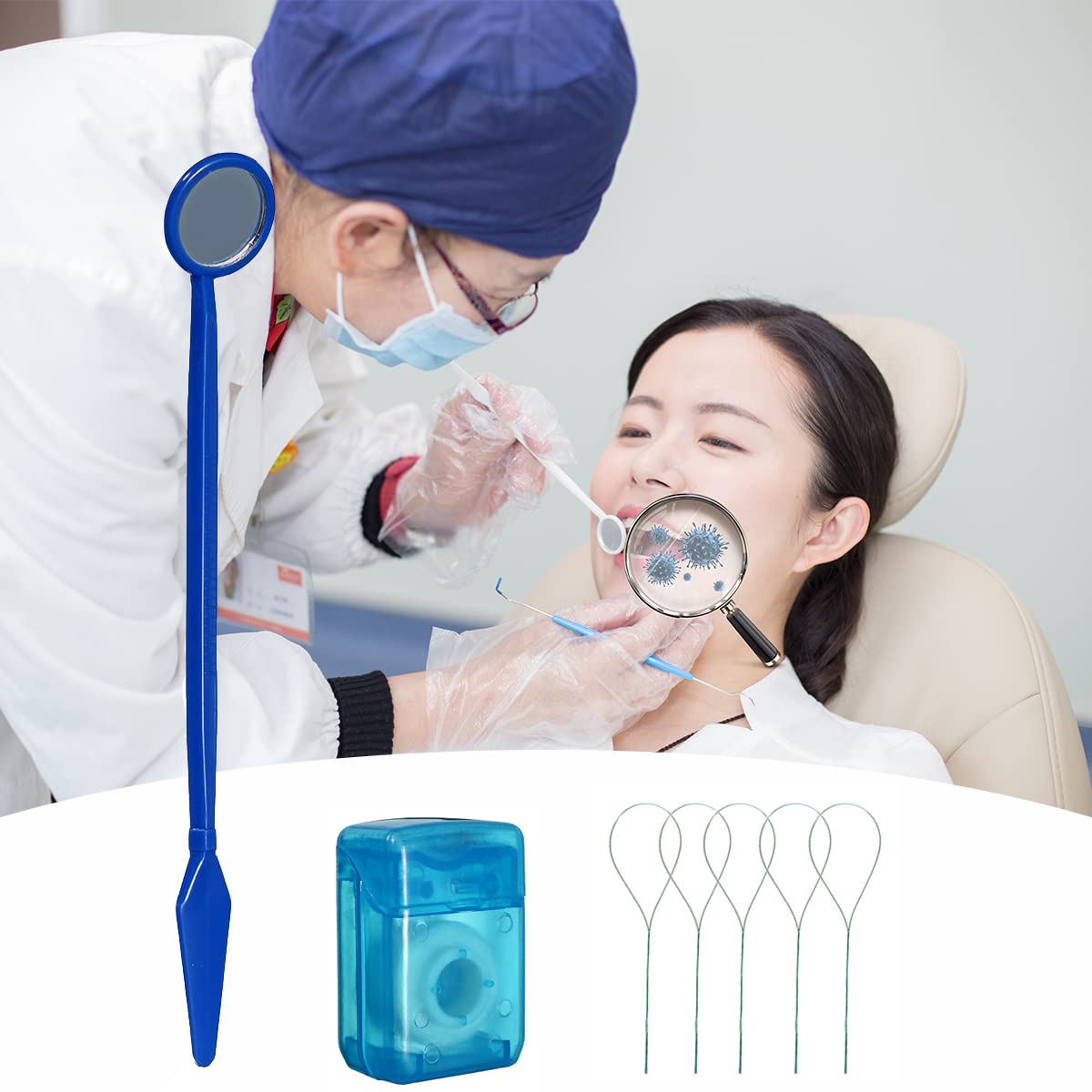 Braces Cleaning Kit for Teeth, Portable Orthodontic Toothbrush Kit Oral Care Dental Travel Kit - Interdental Brush Dental Wax Dental Floss Toothbrush Box (Blue)