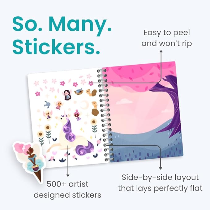 Cupkin Princess Sticker Book Activity for Kids, A Magical World by Cupkin, Toddler Airplane Travel Essentials, 500+ Stickers for Kids 12 Scenes + Coloring Book Pages, Princess Gift, Crafts Ages 2-8