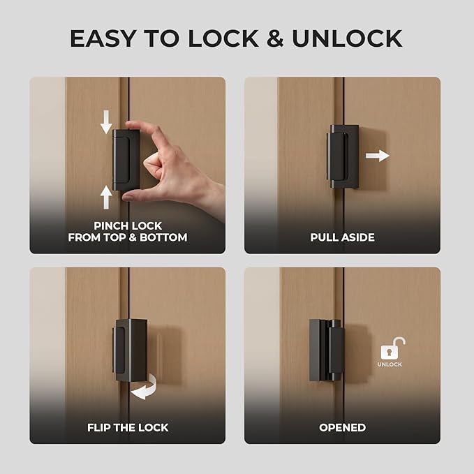 2Pack Home Security Door Reinforcement Lock Childproof, Door Locks for Kids Safety, Door Lock Latch Stopper for Front Door Inside Top of Door, Aluminum Construction Finish