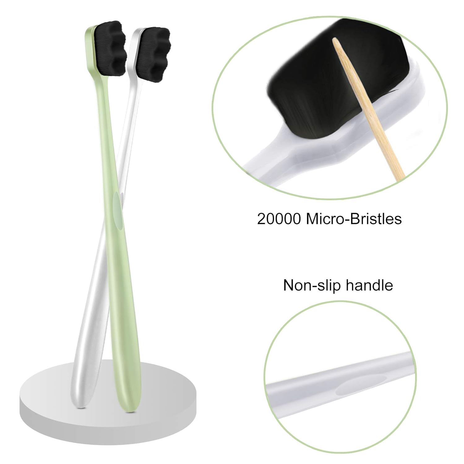 Patelai 8 Pcs Extra Soft Toothbrush Micro Nano with 20, 000 Ultra Soft Bamboo Charcoal Bristles for Adult, Sensitive Gum, Brace and Gum Recession(Black, White, Pink, Green Handle with Black Bristle)