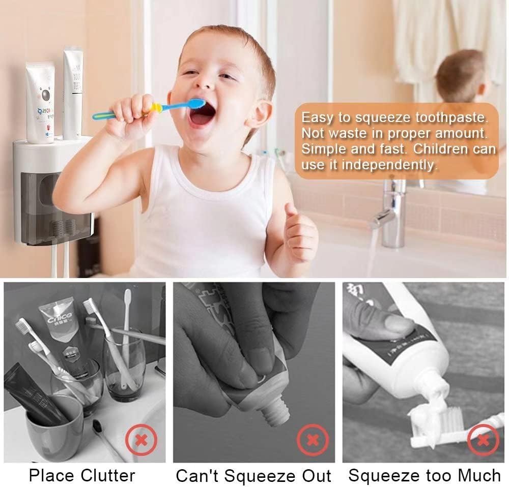 StAider Wall-Mounted Toothbrush Holder-Electric Toothbrush Holder with Two Toothpaste squeezers and Toothbrush Storage Box. Automatic Toothpaste Dispenser with dust Cover, Suitable for Bathroom, White