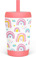 Kid Insulated Stainless Steel Tumbler with Silicone Straw, 12oz Sippy Cup for Kids (Sweet Rainbows)