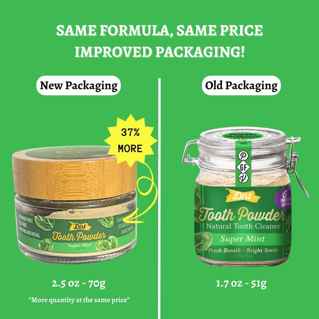 The Dirt - Remineralizing Tooth Powder, Natural Fluoride-Free Teeth Whitening Powder with Hydroxyapatite, Flouride & Gluten Free, Organic Vegan (Super Mint, 51g: 6 Month Supply)
