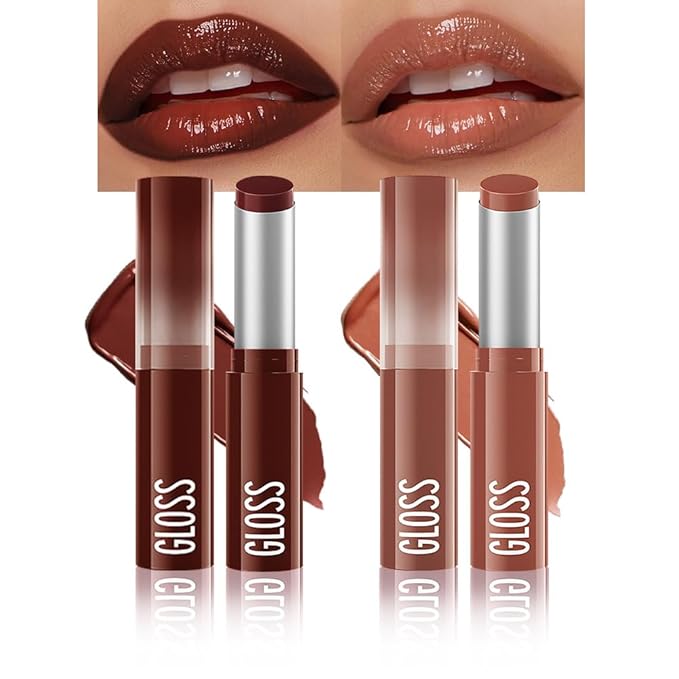 2Pcs Browm Honey Tinted Lip Stain Lip Balm Lip Gloss Lipstick, Sheer Hydrating Lip Stains Tint, Moisturizing Lip Color for All Skin Tones, Nourishing Lip Balm with a Hint of Natural Black Cherry