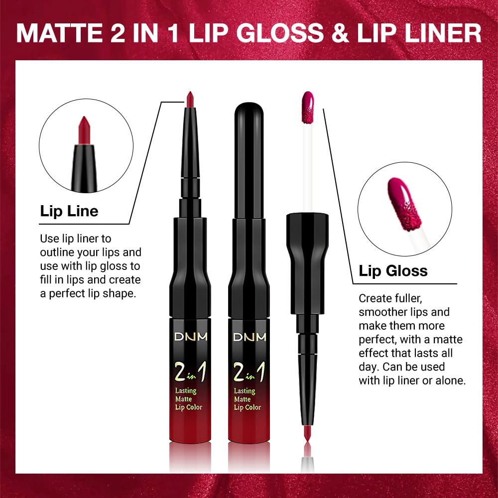 1Pcs 2 in 1 Ruby Red Matte Lip Liner and Liquid Lipstick Stain Makeup Set for women, Ruby Red Long Lasting Smudge Proof Lip Tint Matte Finish Lip Gloss for All-Day Color Hold Easy to Use 58#