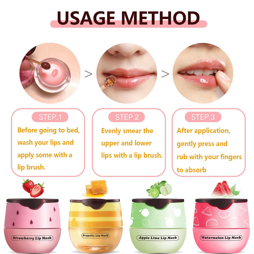 4 Pcs Strawberry & Honey Lip Balm, Vitamin E Lip Masks Moisturizing Propolis Sleeping Lip Mask, Hydrating & Prevention Dry and Cracked Lip Scrubs Exfoliator (2 Pack Strawberry + 2 Pack Honey)