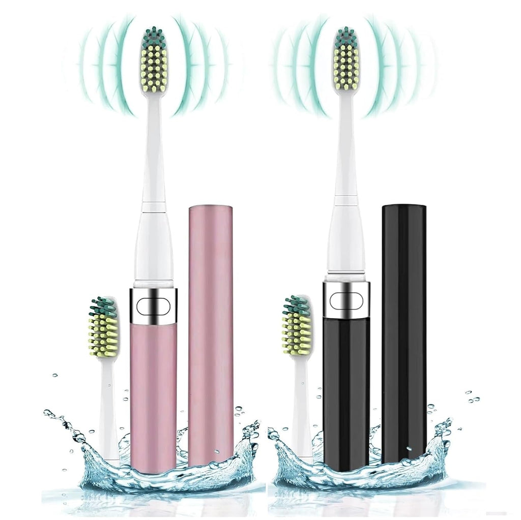 Voom Sonic 2-Pack Hers & His Go 1 Series Travel Electric Toothbrush (Rose Gold & Black), Travel Toothbrushes - Battery Operated Toothbrush for Adults & Kids, Dentist Recommended Toothbrush