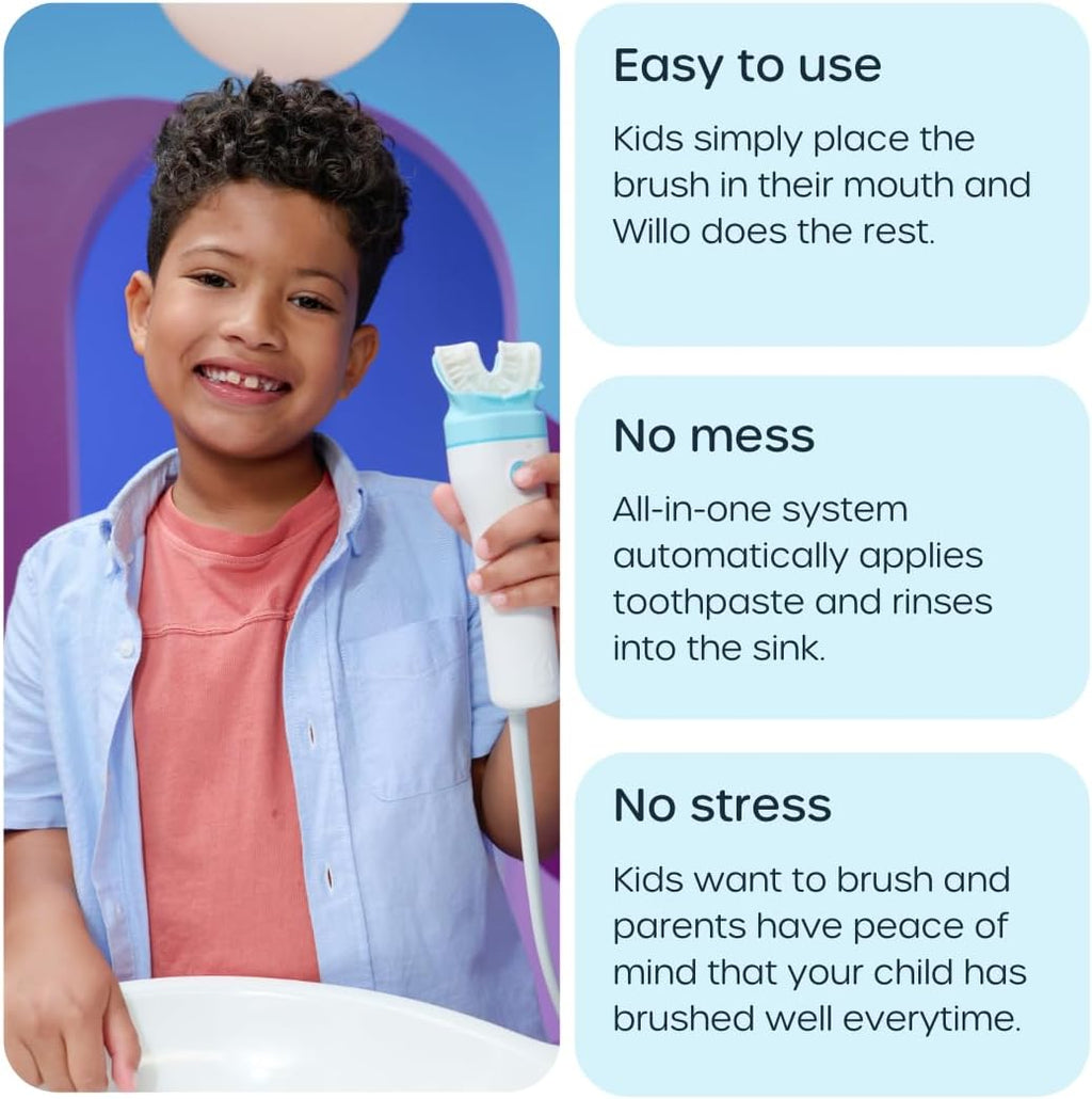 Willo Fully Automatic Kids U-Shaped Electric Toothbrush - 2 Brushing Timers, Deep-Cleans, Consistent Results, Eliminates Brushing Mistakes - Berry Splash (Small - Kids Ages 5-7 Years)
