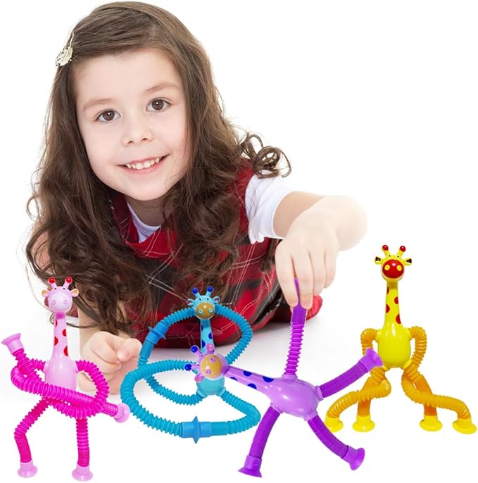 8Pcs Telescopic Suction Cup Giraffe Toys, Suction Pop Tubes Giraffe Sensory Toys, Pop Fidget Toys for Toddler Travel, Easter Basket Stuffers Party Favor Birthday for Kids Boys Girls