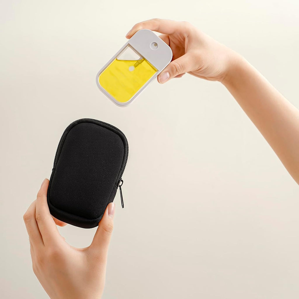 2Pcs Small Makeup Bag, Mini Portable Travel Cosmetic Bag, Soft Neoprene Makeup Pouch with Zipper, Fashion Accessory with Snap Hook, Cute Coin Purse Lipstick Cosmetic Travel Organizer(Black+ Brown)