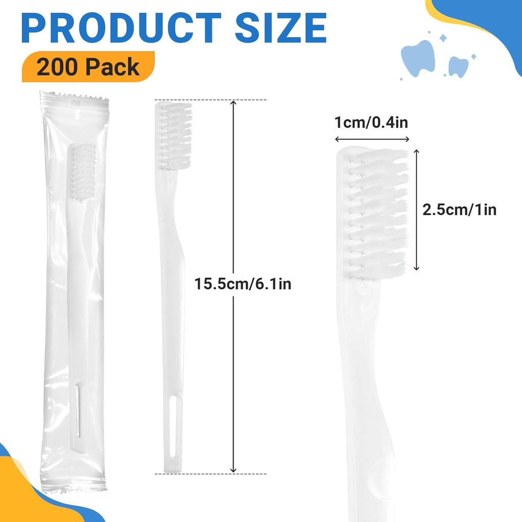 200 Pack Disposable Toothbrushes Bulk, Individually Wrapped Disposable Toothbrush, Soft Bristle Travel Toothbrushes, Single Use Toothbrush for Adult Hotels Guest Travel Donation Homeless