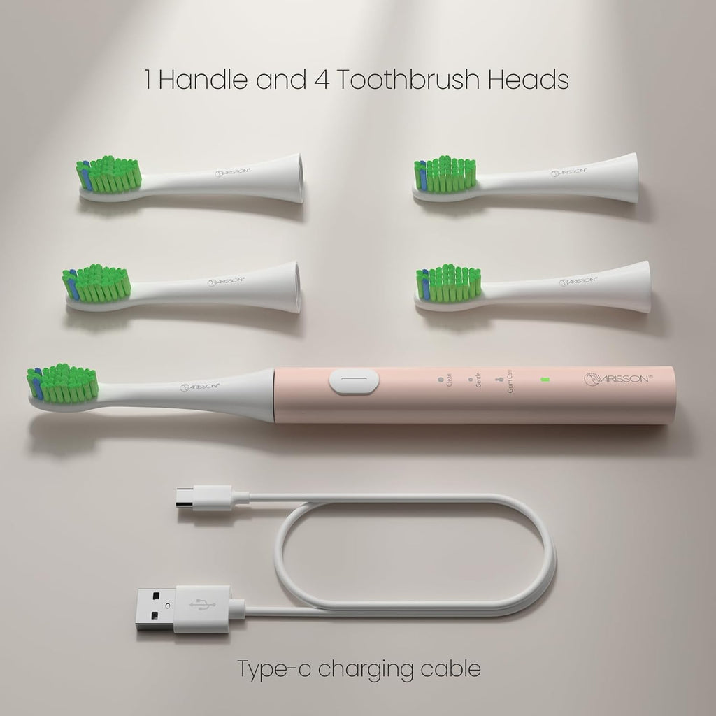 ARISSON Sonic Electric Toothbrush for Adults and Kids, 40,000 VPM Power Toothbrush, 1.5H Fast Charge Ultrasonic Electric Toothbrushes with 2 Minutes Smart Timer, White on Desert Sand