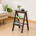 Latifolia Foldable 3 Step Ladder, Bamboo Step Stool with Floor Saver, Decorative Ladder Shelf for Living Room, Kitchen, Garden(Dark Walnut)