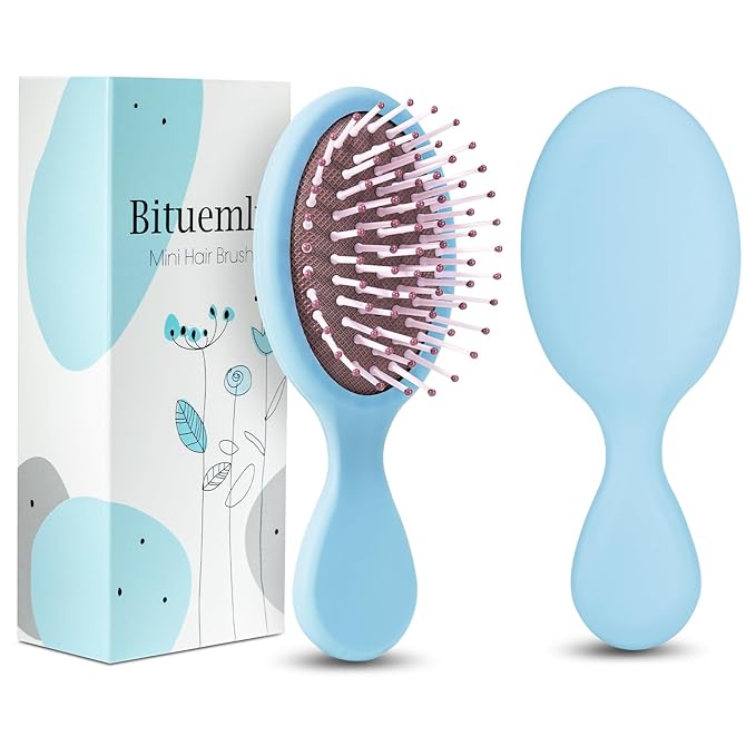 Hair Brush, Mini Detangling Hairbrush for Dry and Wet Hair, Small Size Travel Detangler Brush for Girls Boys Kids Women Men for All Hair Types (Bluish)