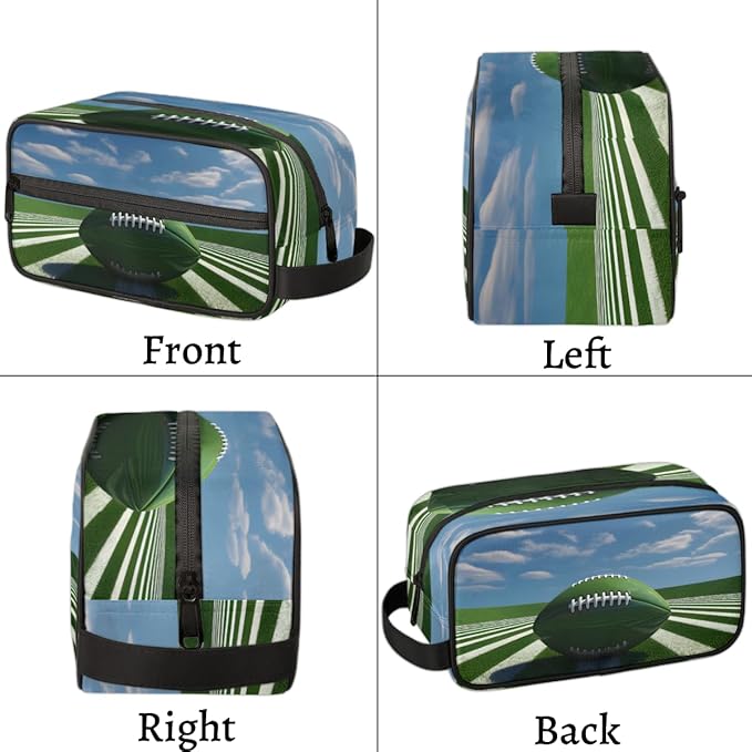 Sport Ball Rugby Boys Travel Toiletry Bag Waterproof Wash Bag Shower Shaving Bag Cosmetic Organizer Makeup Bag Portable Toiletries Accessories for Women Men Green Rugby