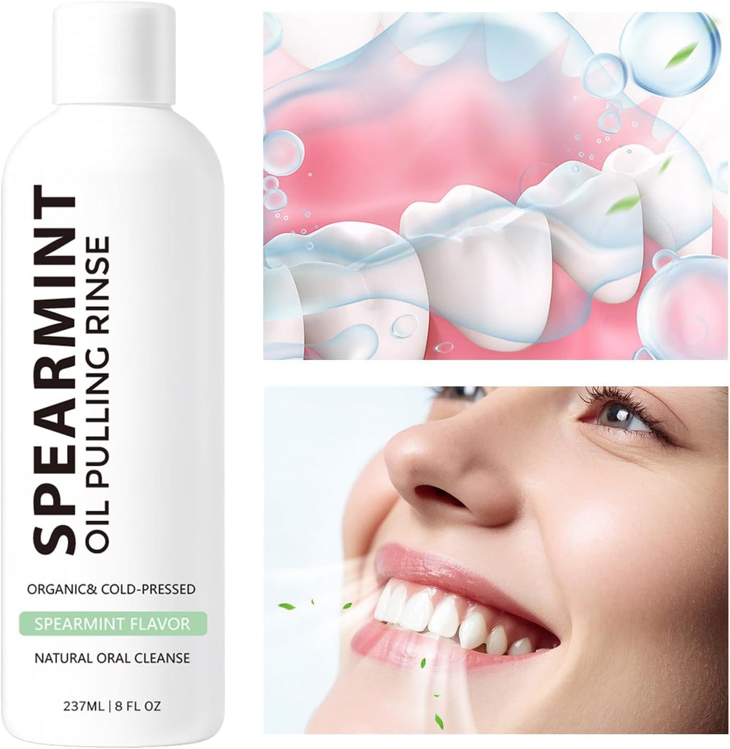 White Spearmint Oil Pulling Rinse, Cold-Pressed Coconut Mouthwash for Teeth Whitening, Peppermint Pulling Oil for Teeth and Gums, Pure Mint Mouthwash (4 Oz)