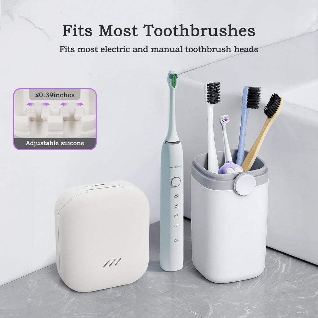 Toothbrush Holder, Toothbrush Cleaner Case, Portable USB Charging Toothbrush Cover with U V-C Light, Travel Toothbrush Holder (White-Double)