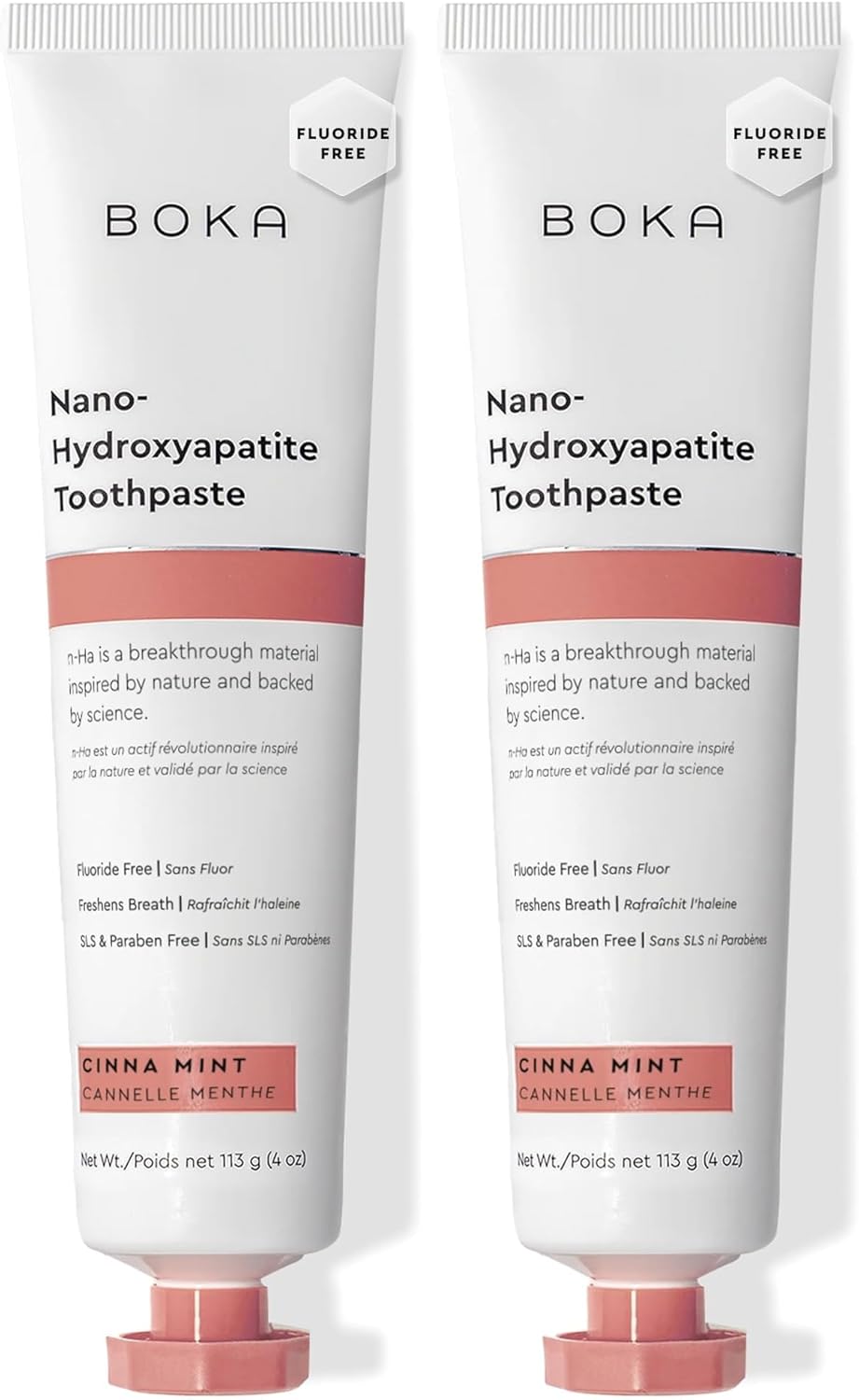 Boka Fluoride Free Toothpaste, Nano Hydroxyapatite Toothpaste, Appropriate for Sensitive Teeth - for Adult, Kids Oral Care - Cinnamon Mint Flavor, 4 Fl Oz 1Pk US Manufactured (Pack of 2)