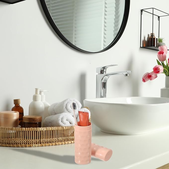 uxcell 2Pcs Travel Toothbrush Case, 8.1x2.2x1.6 Portable Travel Toothbrush Holder with Dot, Plastic Toothpaste Container for Bathroom, Gym, Business Trip, Camping, Light Pink