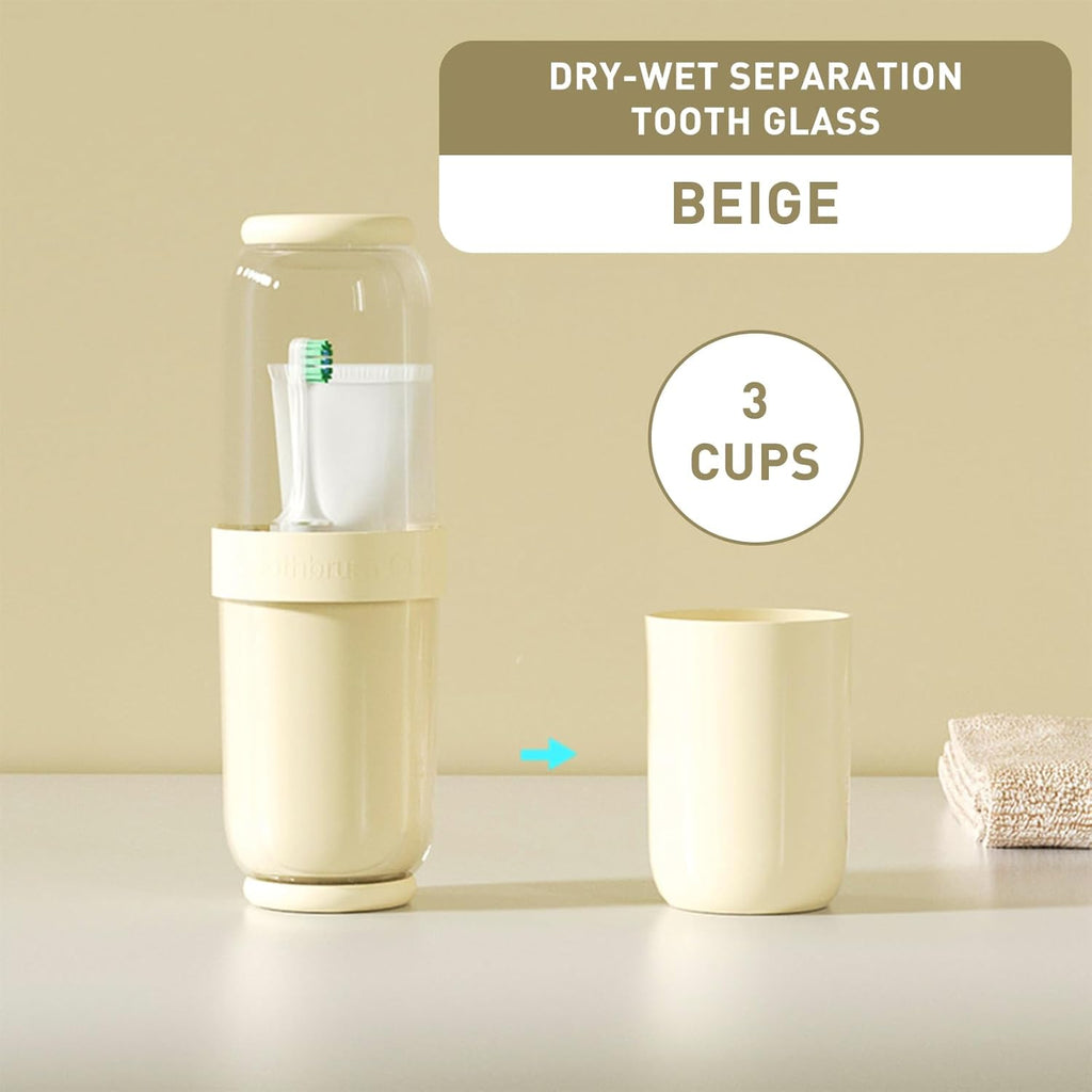 Toothbrush Cup with Cover, Travel Toothbrush Case Portable Toothbrush Holder for Traveling Business Camping School Bathroom (Beige)