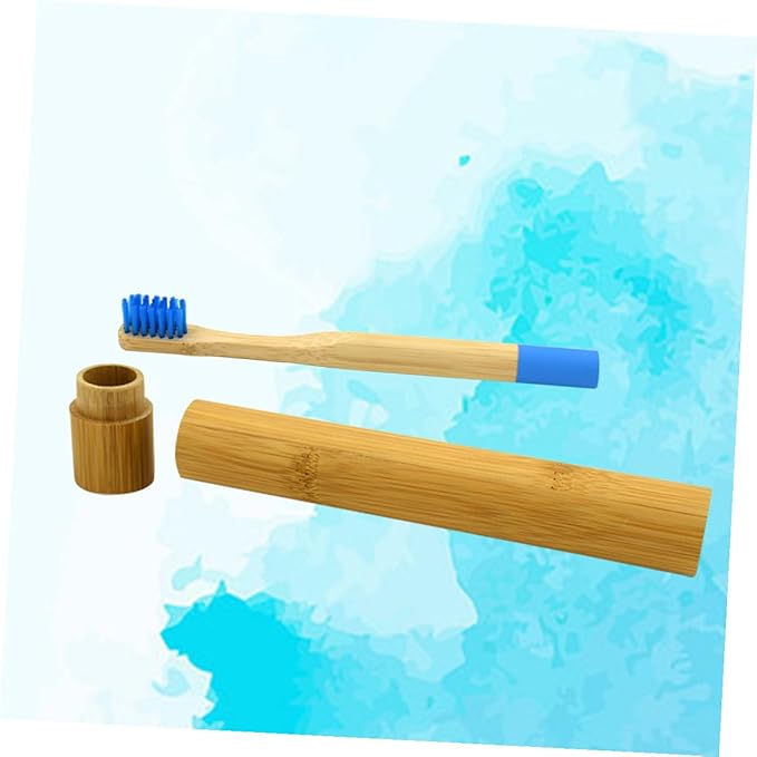Biodegradable Natural Toothbrush with Soft Bristles for Gentle Gum Care Ergonomic Wooden Handle Eco-Friendly Blue Travel Toothbrush with Storage Tube