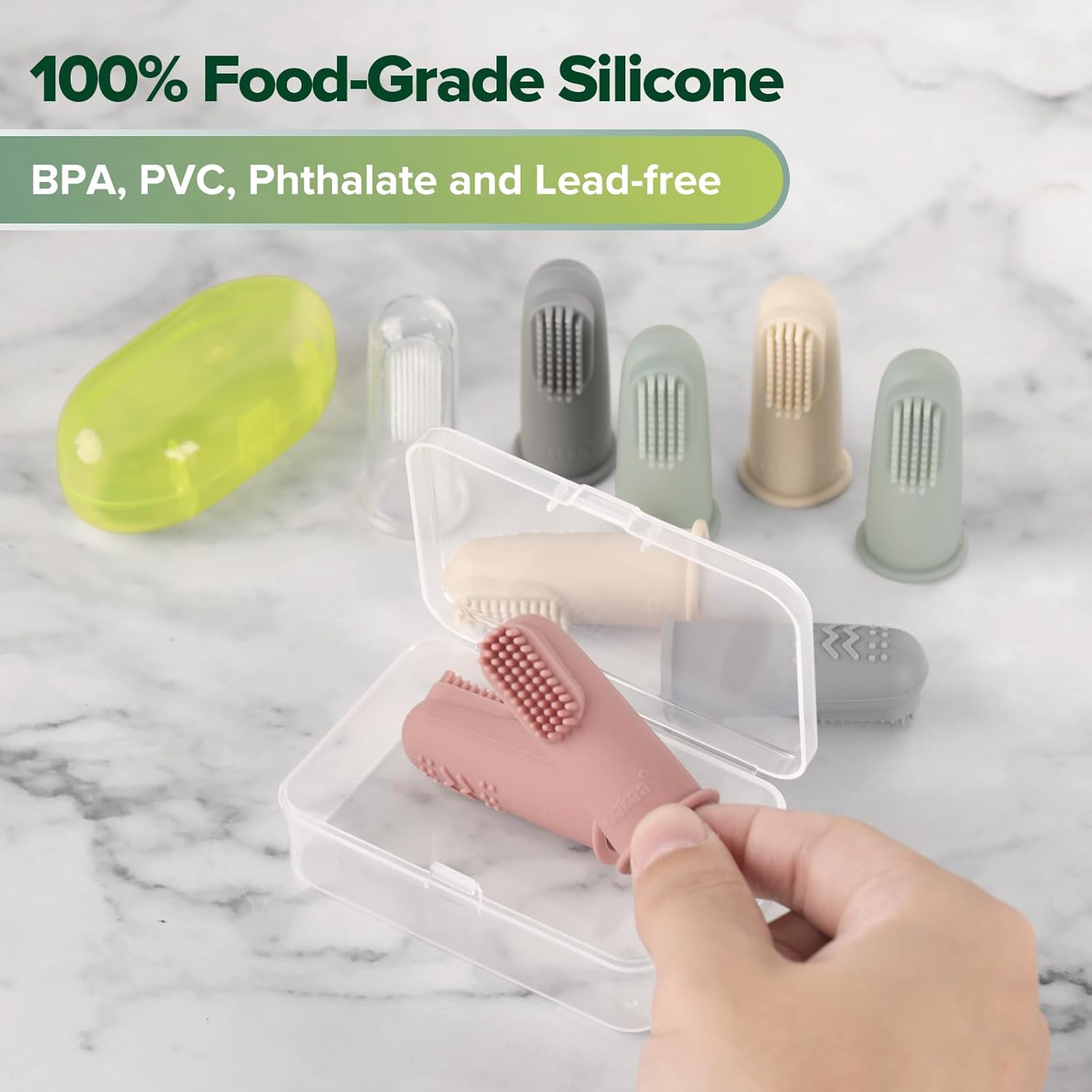 haakaa Silicone Baby Finger Toothbrush, Oral Care for Infants&Babies&Toddlers&Kids, Soft Food Grade Silicone, 0 Months+, 2 Pack, Pea Green