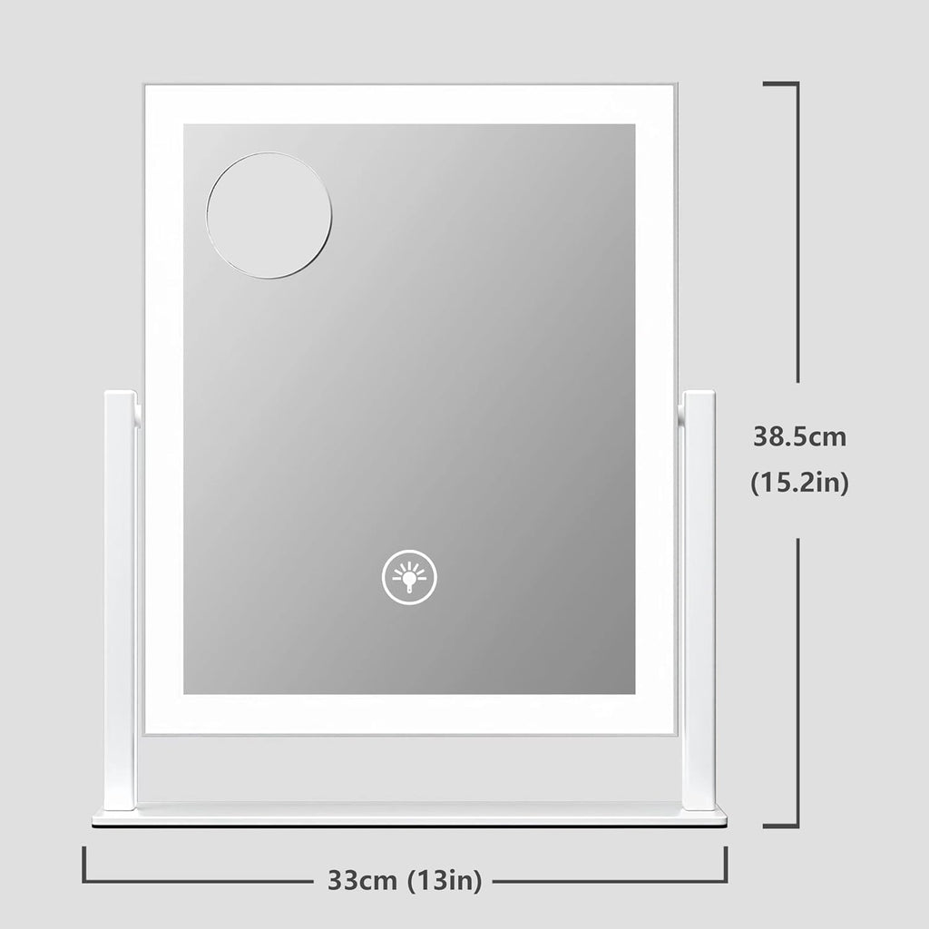 15.2" Lighted Makeup Mirror Hollywood Vanity Mirror with Lights, Three Color Modes,Detachable 10X Magnification Mirror, Smart Touch Control, 360°Rotation White