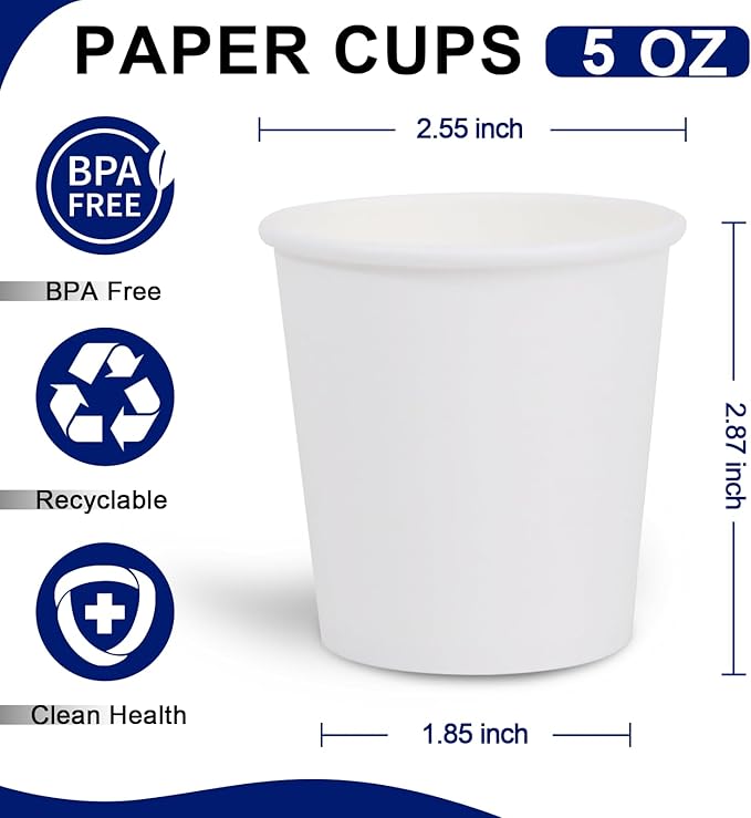[300 Pack 5 oz Mini Paper Cups White, Small Mouthwash Cups 5 OZ, Disposable Bathroom Cups 5 Ounce for Supermarket, Birthday Party, Travel, Events, Picnic, BBQ