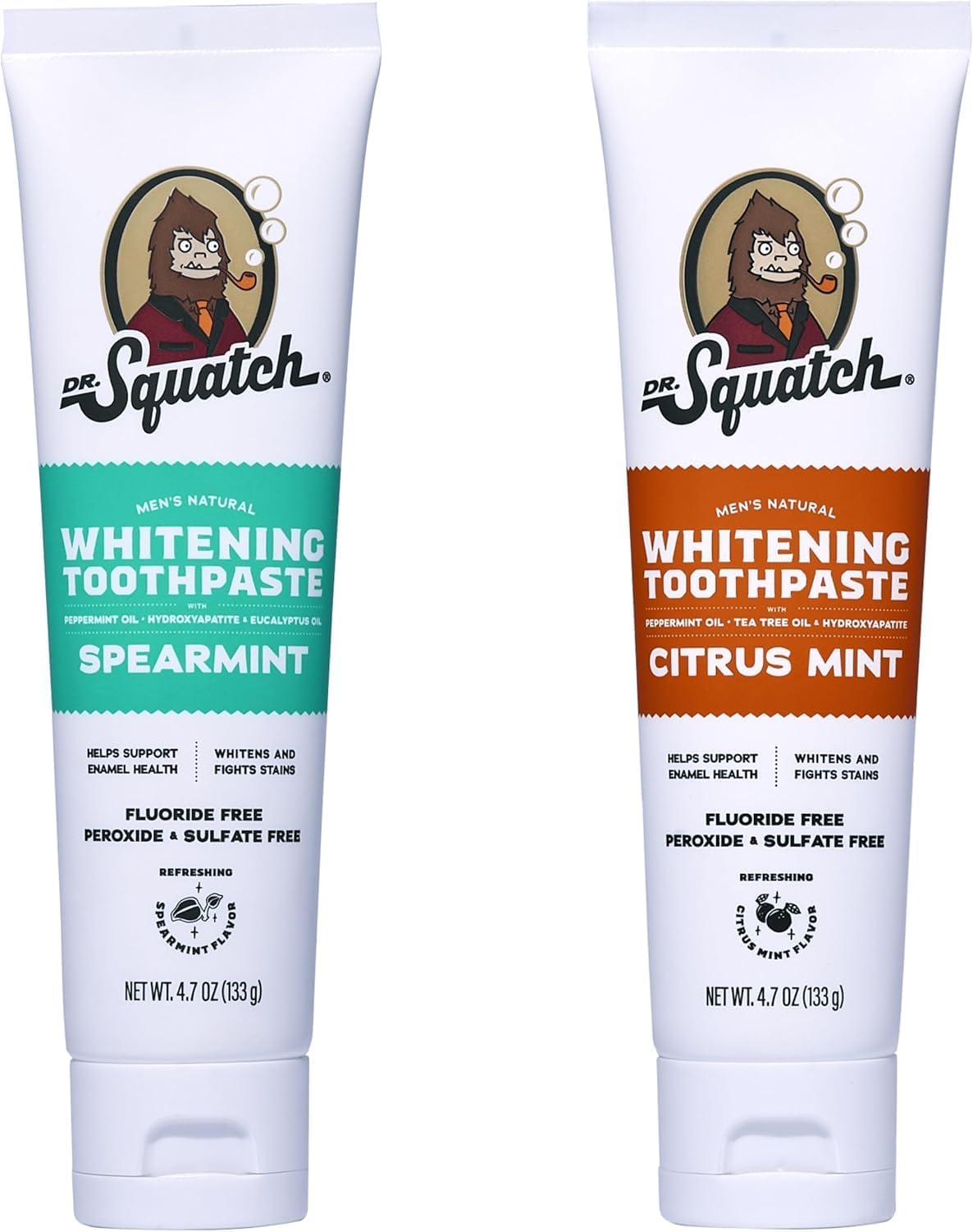 Dr. Squatch Natural Teeth Whitening Toothpaste Kit - Day and Night Flouride Free Natural Toothpaste - Citrus Mint, Spearmint (4.7 oz, 2-Pack)