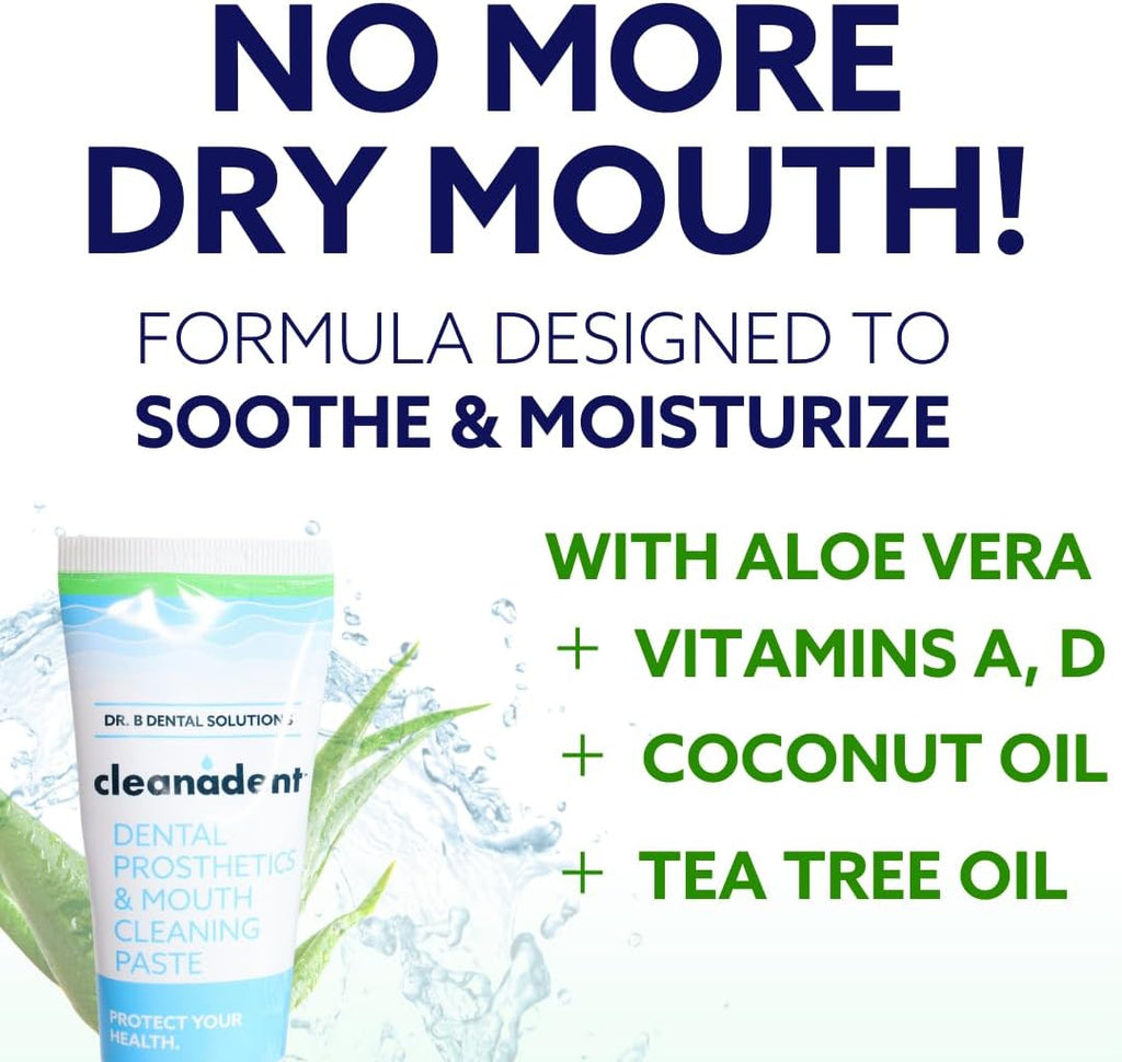 Dr. B Dental Solutions Cleanadent Denture and Gum Toothpaste, ADA Accepted All-Natural Denture Toothpaste for Adults - Removes Odors, Stains and Adhesives - 4 oz (2 Pack)