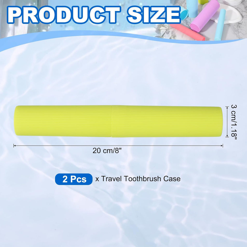 uxcell 2Pcs Travel Toothbrush Case, 7.9x1.2x1.2 Portable Travel Toothbrush Holder with Stripe, Plastic Toothpaste Container for Bathroom, Gym, Business Trip, Camping, Green