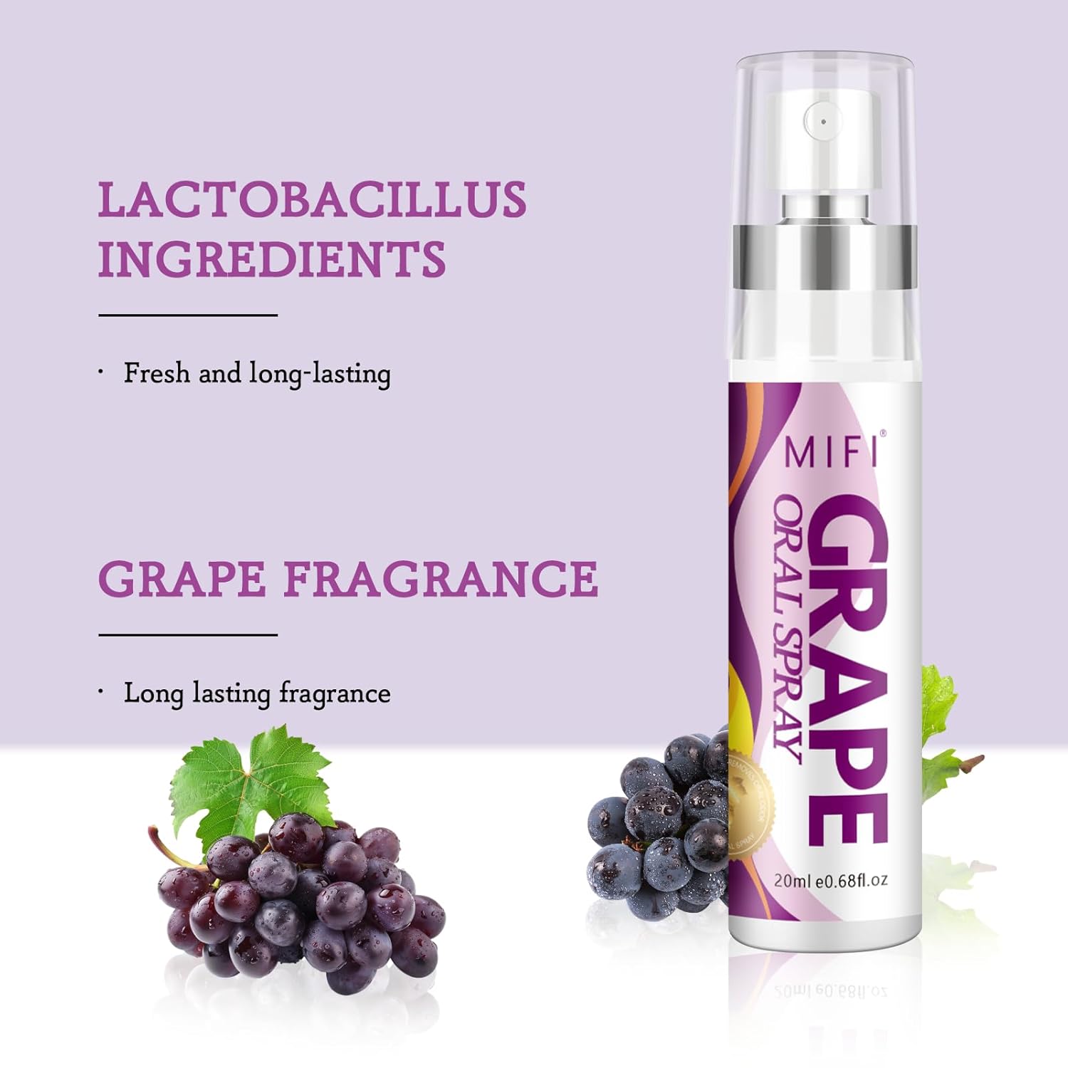 Oral Spray for Adult - Sugar-Free, Breath Freshener Spray, Dry Mouth Spray, Fights Bad Breath, Compact and Portable (Grape Flavor*2Pack)