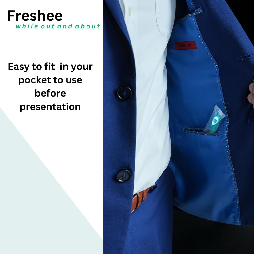 Freshee Bead -5 in 1 Disposable Mini Toothbrush with Refreshing Bead + Floss + Pick + Tongue Scraper | Travel Size | Individually Wrapped | Soft | Light Mint | Travel Set