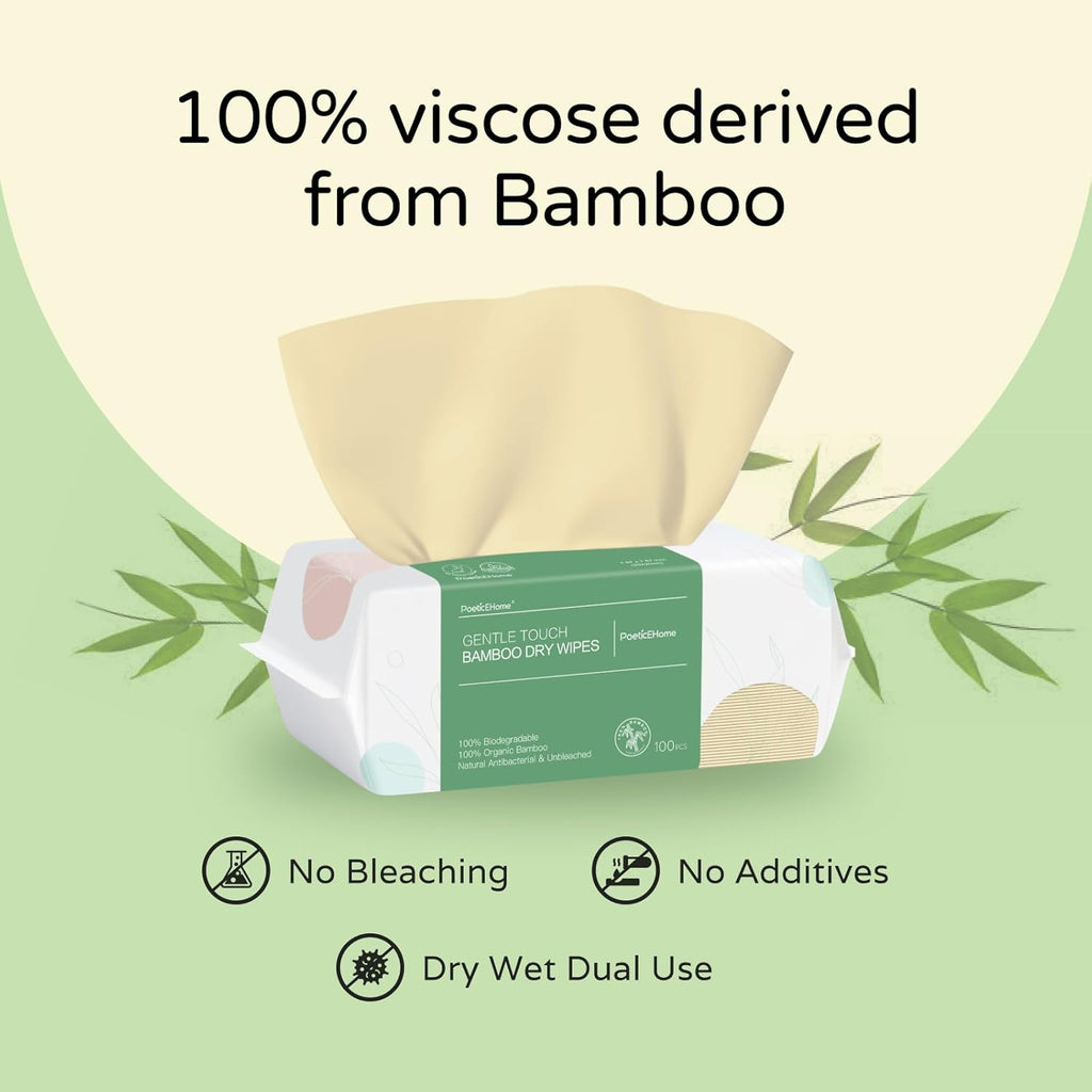 PoeticEHome Ultra-Soft Dry Baby Wipes for Sensitive Skin - Unscented & Unbleached Facial Tissue Cloths, Hypoallergenic - Wet or Dry Use, 400 Count