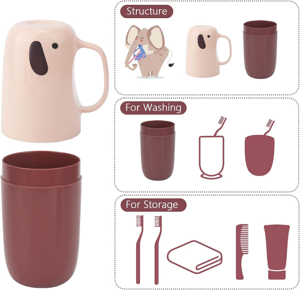 Toothbrush Travel Case, Removable and Portable Toothbrush Holder Cup, Use for Travel, Hiking,Camping, School, Bathroom, Cute and Playful Elephant Styling for Kids and Teens (Pink)
