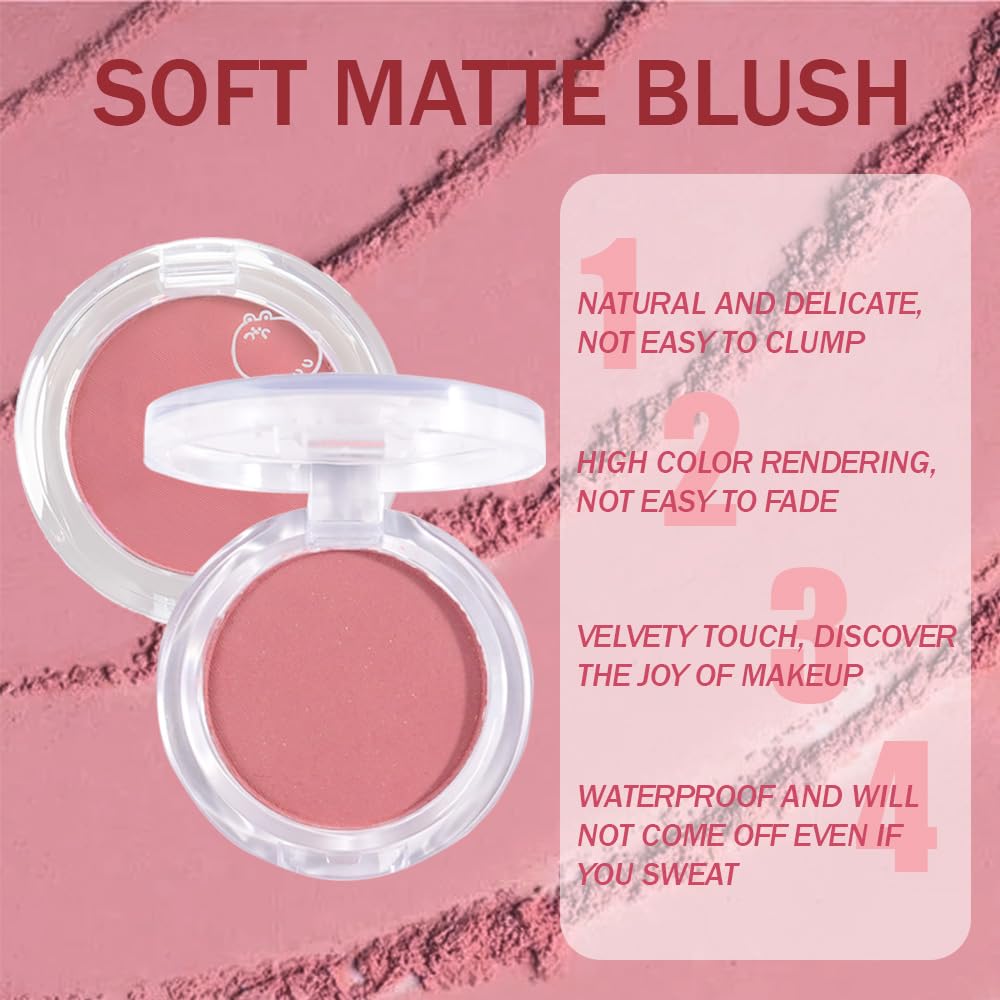 Matte Powder Blush for Cheeks – Long Lasting Natural Face Blusher Makeup, Lightweight Blendable Cheek Color for Women, Vegan & Cruelty-Free – #07 Coral Orange Red