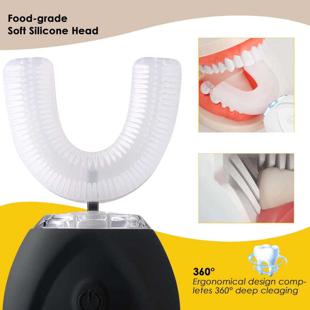 360 Ultrasonic Toothbrush, Automatic Toothbrushes Auto Sonic Tooth Brush, Teeth whitening Brush with Timer & Wireless Charging 360° Ultrasonic Electric Toothbrush for Adult