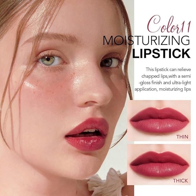 Tinted Lip Balm Moisturizing Lipstick, Rose Red Hydrating Lipstick for Women, 24 Hour Long Lasting Moisturization Lip Gloss Stain Makeup, Lightweight Non Greasy Moisturizer Lips, 11