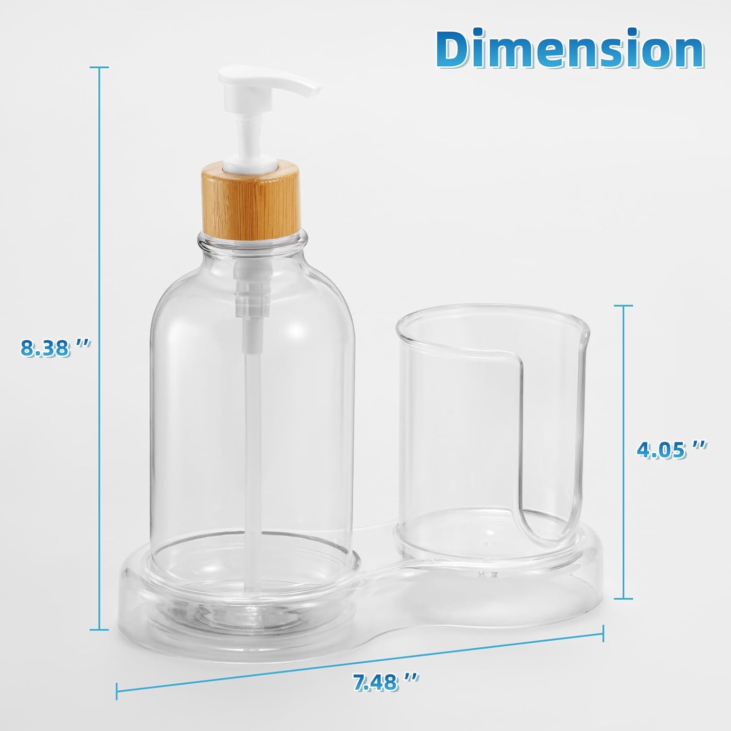 VITVITI Mouthwash Dispenser for Bathroom, Mouth Wash Dispenser Container with Paper Cup Holder, 17OZ Plastic Refillable Pump Mouthwash Bottle Decanter with Tray (Clear)