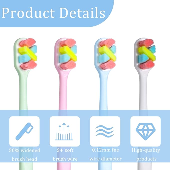 6 Pack Soft Bristle Toothbrush Multicolor Manual Toothbrushes for Sensitive Teeth Tapered with Brush Head Protector Saves Brushing Time for Family Pregnant Elderly