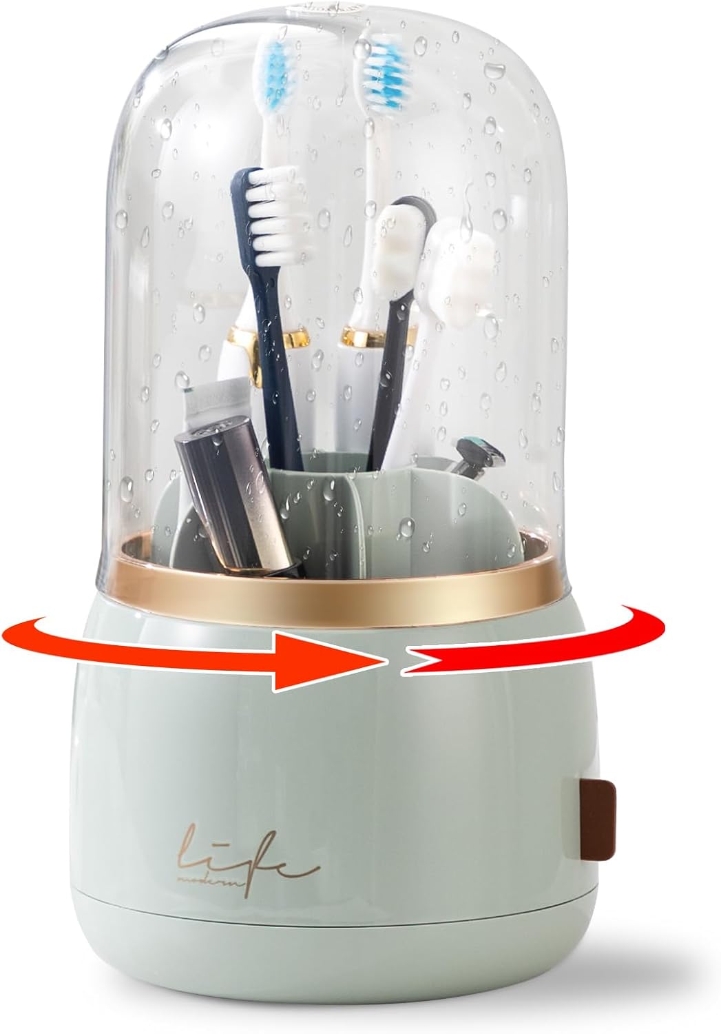 Toothbrush Holders for Bathrooms, Rotating 7 Slots Electric Toothbrush Holders with Cover, Countertop Toothpaste Organizers (Light Green)