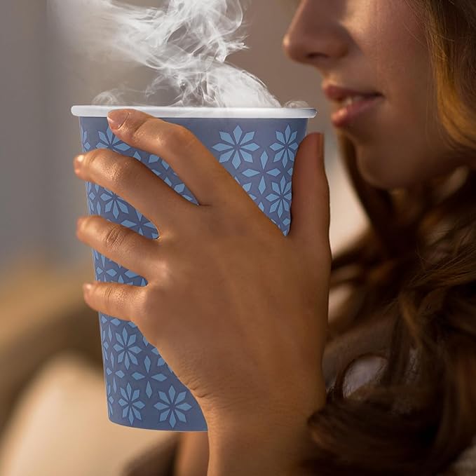 210 Pack 16 oz Disposable Paper Cups, Hot/Cold Beverage Paper Drinking Cups, Navy Floral Paper Coffee Cups 16 oz for Home-use, Office, Restaurant and Events