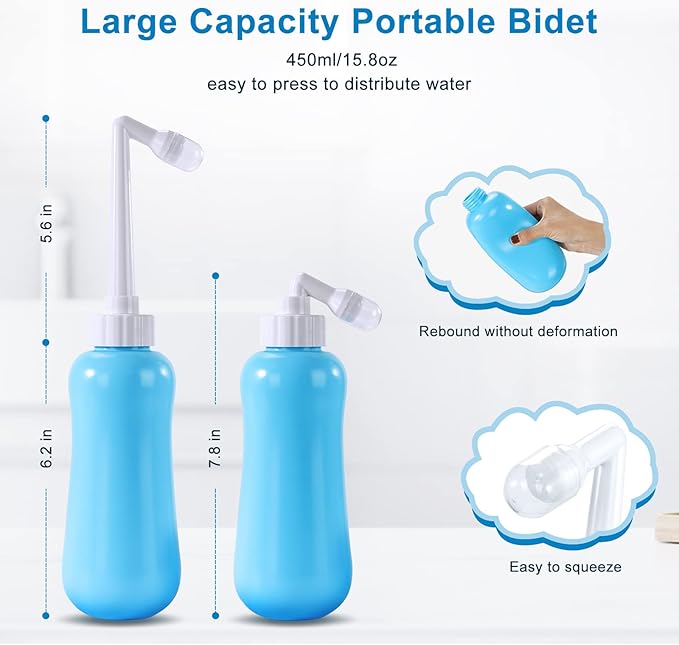 Portable Bidet Travel Large Capacity 450ml(15oz) Personal Toilet Handheld Blue