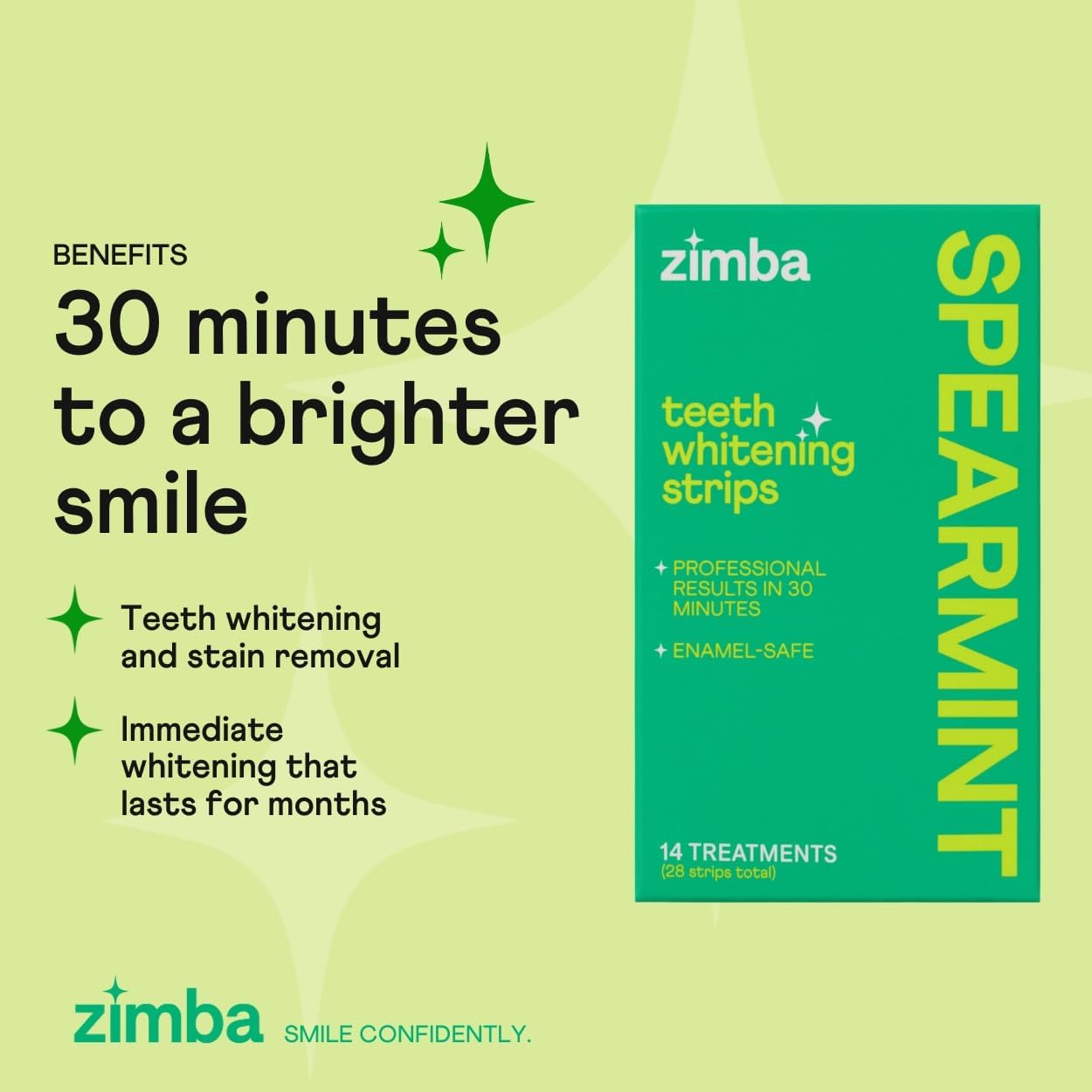 Zimba Teeth Whitening Strips 3-Pack Bundle (Mint, Spearmint, Coconut) | Vegan Whitening Strip Enamel Safe Teeth Whitening Hydrogen Peroxide Teeth Whitener for Coffee, Wine, Tobacco, and Other Stains